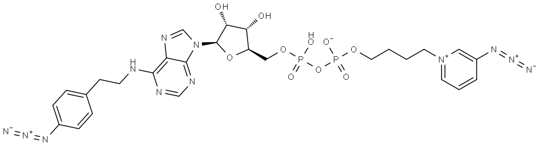 P(1)-N(6)-(4-azidophenylethyl)adenosine-P(2)-(4-(3-azidopyridinio)butyl)diphosphate Struktur