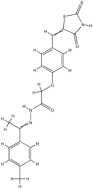 N-[1-(4-methylphenyl)ethylideneamino]-2-[4-[(E)-(4-oxo-2-sulfanylidene -thiazolidin-5-ylidene)methyl]phenoxy]acetamide Struktur