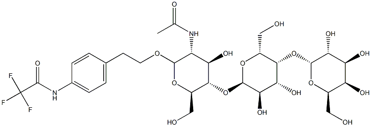 2-(p-trifluoroacetamidophenyl)ethyl O-galactopyranosyl-(1-4)-O-galactopyranosyl-(1-4)-2-acetamido-2-deoxy-glucopyranoside Struktur