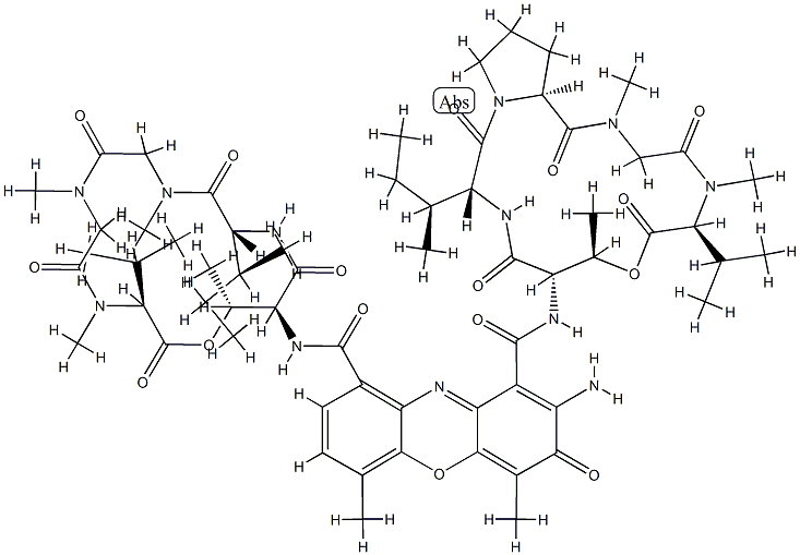 Actinocinedioyl[cyclo(L-Thr*-D-aIle-N-methyl Gly-N-methyl Gly-N-methyl-L-Val-)]cyclo(L-Thr*-D-aIle-L-Pro-N-methyl Gly-N-methyl-L-Val-) Struktur