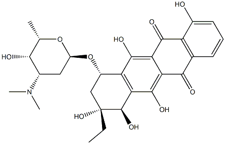 (7R)-8-エチル-7,8,9,10-テトラヒドロ-1,6,7,8α,11-ペンタヒドロキシ-10α-[(3-ジメチルアミノ-2,3,6-トリデオキシ-α-L-lyxo-ヘキソピラノシル)オキシ]-5,12-ナフタセンジオン 化學(xué)構(gòu)造式