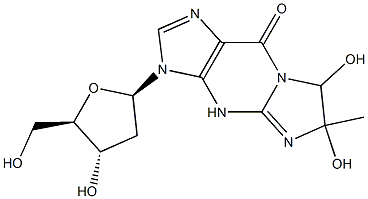 3-(2-deoxypentofuranosyl)-3,5,6,7-tetrahydro-6,7-dihydroxy-6-methyl-9H-imidazo(1,2-a)purin-9-one Struktur