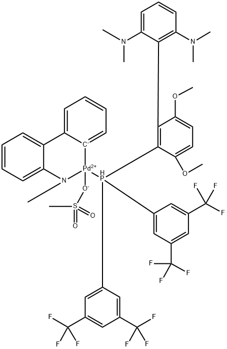 Methanesulfonato(2-bis(3,5-di(trifluoromethyl)phenylphosphino)-3,6-dimethoxy-2',6'-bis(dimethylamino)-1,1'-biphenyl )(2'-methylamino-1,1'-biphenyl-2-yl)palladium(II) price.