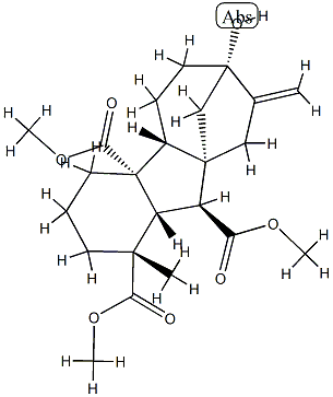 7-Hydroxy-1-methyl-8-methylenegibbane-1α,4aα,10β-tricarboxylic acid trimethyl ester Struktur