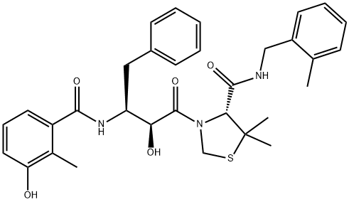 JE-2147|KNI-764|(R)-N-(2-Methylbenzyl)-3-<(2S,3S)-2-hydroxy-3-(3-hydroxy-2-Methylbenzoyl)aMino-4-phenylbutanoyl>-5,5-diMethyl-1,3-thiazolidine-4-carboxaMide|(4R)-3-[(2S,3S)-2-hydroxy-3-(3-hydroxy-2-Methyl-benzoylaMino)-4-phenyl-butyryl]-5,5
-diMethyl-thi Struktur