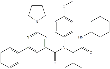 4-Pyrimidinecarboxamide,N-[1-[(cyclohexylamino)carbonyl]-2-methylpropyl]-N-(4-methoxyphenyl)-6-phenyl-2-(1-pyrrolidinyl)-(9CI) Struktur