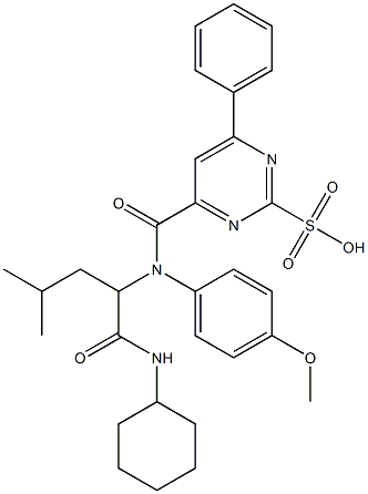 2-Pyrimidinesulfonicacid,4-[[[1-[(cyclohexylamino)carbonyl]-3-methylbutyl](4-methoxyphenyl)amino]carbonyl]-6-phenyl-(9CI) Struktur