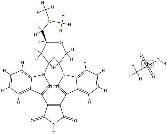 (9S)-9-[(Dimethylamino)methyl]-6,7,10,11-tetrahydro-9H,18H-5,21:12,17-dimethenodibenzo[e,k]pyrrolo[3,4-h][1,4,13]oxadiazacyclohexadecine-18,20(19H)-dione methanesulfonate Struktur