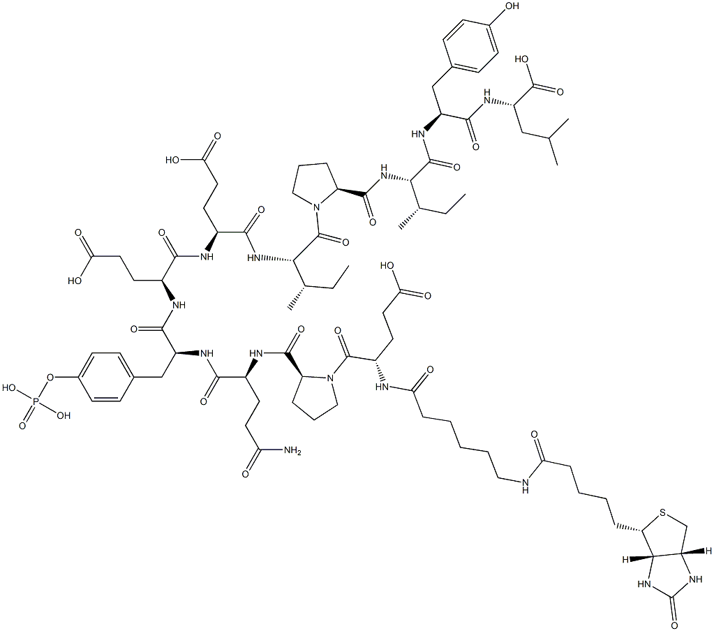 Biotinyl-ε-aminocaproyl-Glu-Pro-Gln-Tyr(PO3H2)-Glu-Glu-Ile-Pro-Ile-Tyr-Leu-OH Struktur