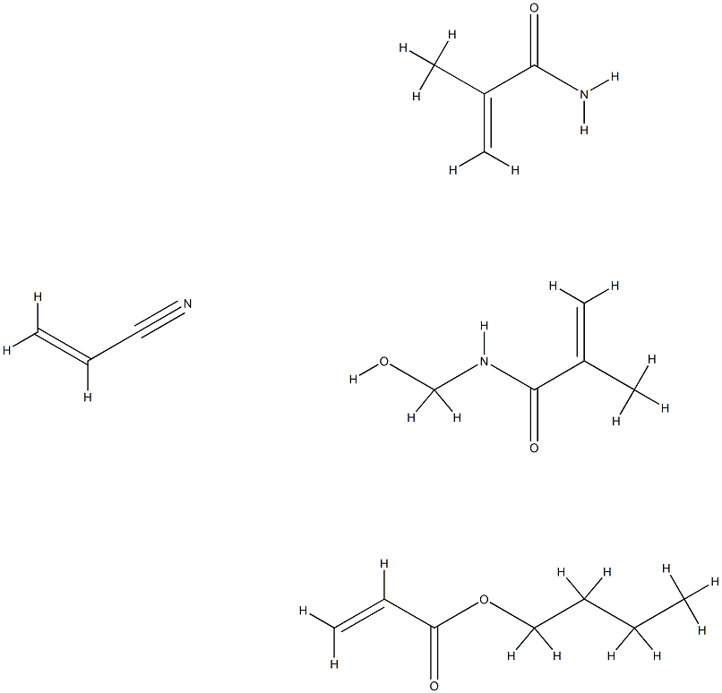 2-Propenoic acid, butyl ester, polymer with N-(hydroxymethyl)-2-methyl-2-propenamide, 2-methyl-2-propenamide and 2-propenenitrile Struktur