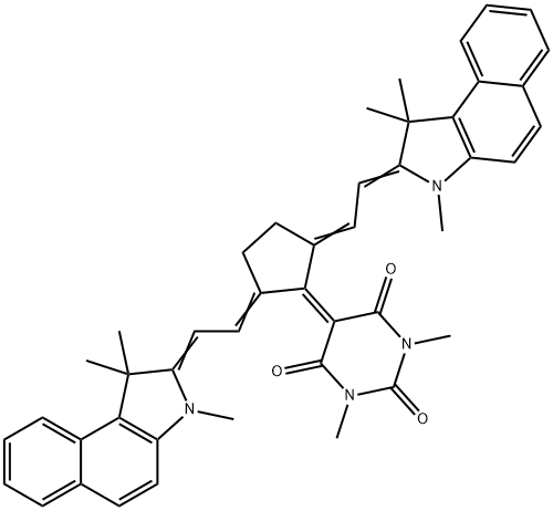 2,4,6(1H,3H,5H)-5-[2,5-Bis[2-(1,3-dihydro-1,1,3-trimethyl-2H-benz[e]indol-2-ylidene)ethylidene]cyclopentylidene]-1,3-dimethylpyrimidinetrione Struktur