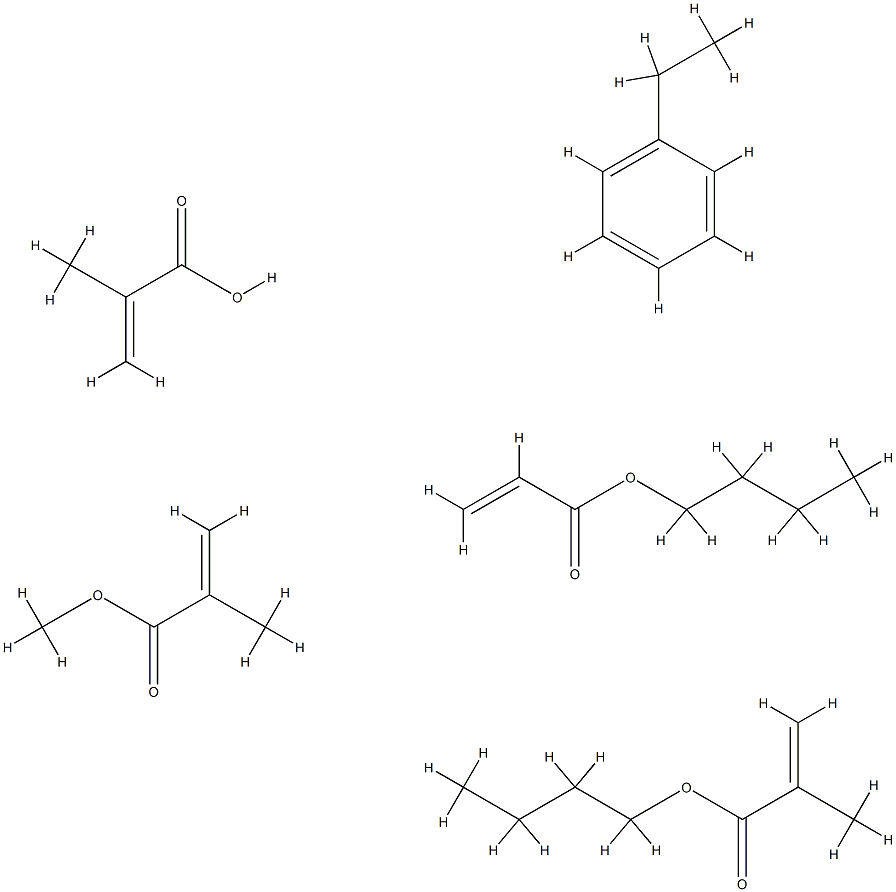 2-Propenoic acid, 2-methyl-, polymer with butyl 2-methyl-2-propenoate, butyl 2-propenoate, ethenylbenzene and methyl 2-methyl-2-propenoate Struktur