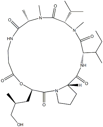 3-[1-(Hydroxymethyl)ethyl]cyclo[D-Lac-L-Pro-L-Ile-N-methyl-L-Val-N-methyl-L-Ala-βAla-] Struktur