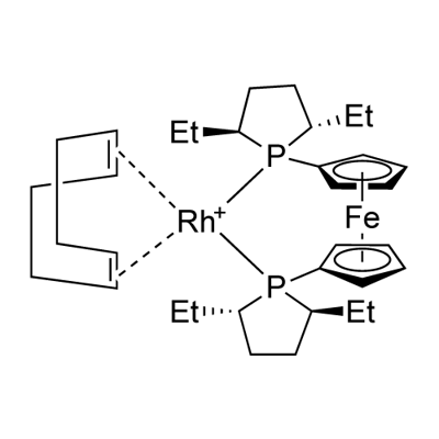 1,1Bis((2S,5S)-2,5-diethylphospholano)ferrocene(cyclooctadiene)rhodium(I) tetrafluoroborate Struktur