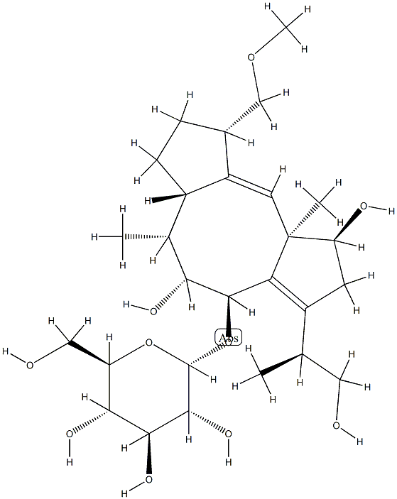 [[(1S)-3-[(S)-2-Hydroxy-1-methylethyl]-1,2,4,5,6,6aβ,7,8,9,10a-decahydro-1β,5α-dihydroxy-9α-methoxymethyl-6α,10aα-dimethyldicyclopenta[a,d]cycloocten]-4β-yl]α-D-glucopyranoside Struktur