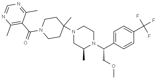 (4,6-dimethylpyrimidin-5-yl)-[4-[(3S)-4-[(1R)-2-methoxy-1-[4-(trifluor omethyl)phenyl]ethyl]-3-methyl-piperazin-1-yl]-4-methyl-1-piperidyl]me thanone Structure