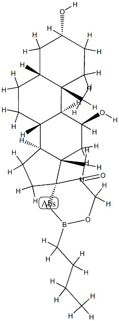 17,21-(Butylboranediyl)bisoxy-3α,11β-dihydroxy-5β-pregnan-20-one Struktur