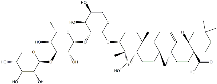 3β-[[2-O-(3-O-β-D-キシロピラノシル-α-L-ラムノピラノシル)-α-L-アラビノピラノシル]オキシ]-23-ヒドロキシオレアナ-12-エン-28-酸 化學構(gòu)造式