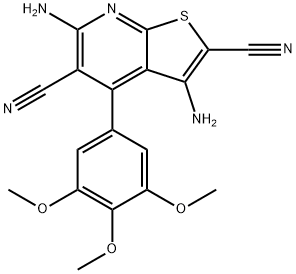 3,6-diamino-4-(3,4,5-trimethoxyphenyl)thieno[2,3-b]pyridine-2,5-dicarbonitrile Struktur