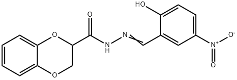 N'-{2-hydroxy-5-nitrobenzylidene}-2,3-dihydro-1,4-benzodioxine-2-carbohydrazide Struktur