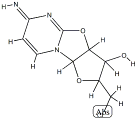 6H-Furo[2',3':4,5]oxazolo[3,2-a]pyrimidin-3-ol,2-(chloromethyl)-2,3,3a,9a-tetrahydro-6-imino-, hydrochloride (1:1),(2S,3S,3aS,9aR)- Struktur