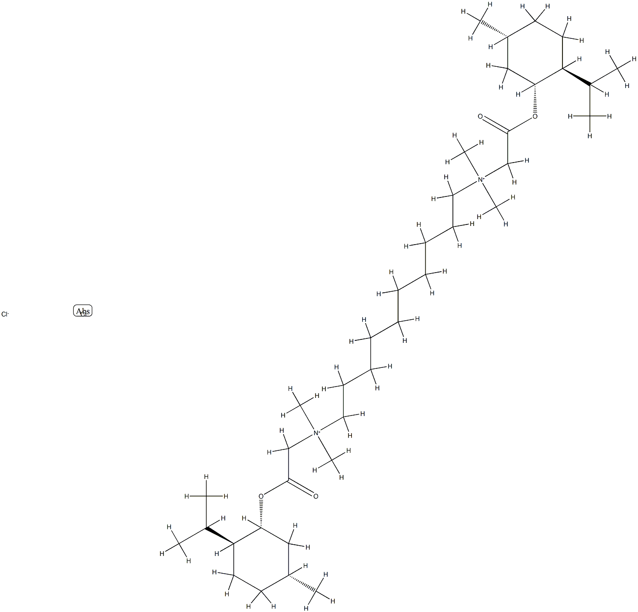 1,10-Bis-(menthyloxycarbonylmethyl-dimethyl-ammonium)-decandichloride racemate, DECAMETHOXINE, BP2000 Struktur