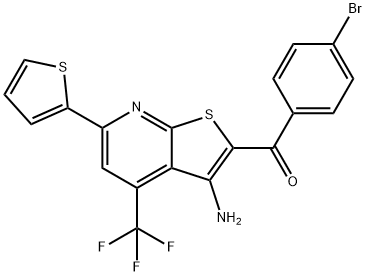 [3-amino-6-(2-thienyl)-4-(trifluoromethyl)thieno[2,3-b]pyridin-2-yl](4-bromophenyl)methanone Struktur