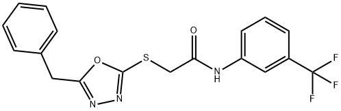 2-[(5-benzyl-1,3,4-oxadiazol-2-yl)sulfanyl]-N-[3-(trifluoromethyl)phenyl]acetamide Struktur