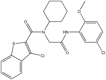 3-chloro-N-[2-(5-chloro-2-methoxyanilino)-2-oxoethyl]-N-cyclohexyl-1-benzothiophene-2-carboxamide Struktur