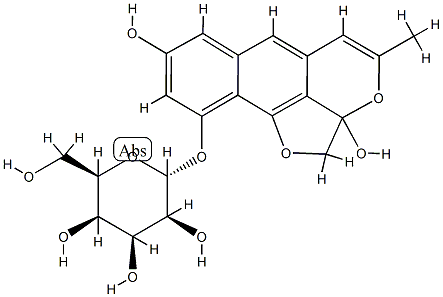 2,2a-Dihydro-2a,8-dihydroxy-4-methylbenzo[g]furo[2,3,4-ij][2]benzopyran-10-yl β-D-glucopyranoside Struktur