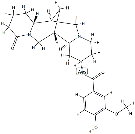 4-Hydroxy-3-methoxybenzoic acid [(2S,7aα,14aβ)-dodecahydro-11-oxo-7α,14α-methano-2H,6H-dipyrido[1,2-a:1',2'-e][1,5]diazocin-2β-yl] ester Struktur