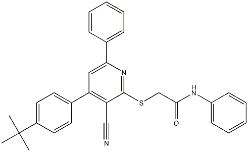 2-{[4-(4-tert-butylphenyl)-3-cyano-6-phenyl-2-pyridinyl]sulfanyl}-N-phenylacetamide Struktur