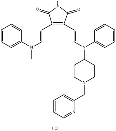 3-(1-Methyl-1H-indol-3-yl)-4-[1-[1-(2-pyridinylmethyl)-4-piperidinyl]-1H-indol-3-yl]-1H-pyrrole-2,5-dione hydrochloride Struktur