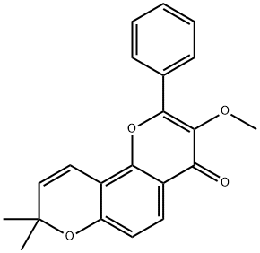 2-Phenyl-3-methoxy-8,8-dimethyl-4H,8H-benzo[1,2-b:3,4-b']dipyran-4-one Struktur