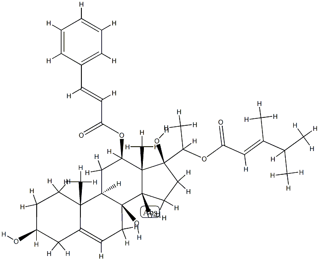 (17S)-Pregn-5-ene-3β,8,12β,14β,17,20-hexol 20-(3,4-dimethyl-2-pentenoate)12-(3-phenylpropenoate) Struktur