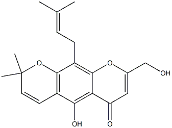 5-Hydroxy-8-hydroxymethyl-2,2-dimethyl-10-(3-methyl-2-butenyl)-2H,6H-benzo[1,2-b:5,4-b']dipyran-6-one Struktur