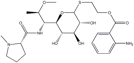 2-[(2-Aminobenzoyl)oxy]ethyl 6,8-dideoxy-7-O-methyl-6-[[[(2S)-1-methylpyrrolidin-2-yl]carbonyl]amino]-1-thio-D-erythro-α-D-galacto-octopyranoside Struktur