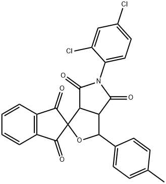 5-(2,4-dichlorophenyl)-1-(4-methylphenyl)-3a,6a-dihydrosprio[1H-furo[3,4-c]pyrrole-3,2'-(1'H)-indene]-1',3',4,6(2'H,3H,5H)-tetrone Struktur