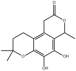 1,8,9,10-Tetrahydro-5,6-dihydroxy-4,8,8-trimethyl-2H,4H-benzo[1,2-b:4,3-c']dipyran-2-one Struktur