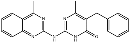 5-benzyl-6-methyl-2-[(4-methylquinazolin-2-yl)amino]pyrimidin-4(1H)-one Struktur