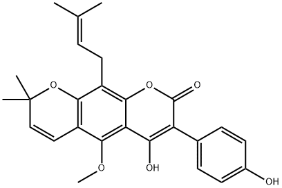 4-ヒドロキシ-3-(4-ヒドロキシフェニル)-5-メトキシ-8,8-ジメチル-10-(3-メチル-2-ブテニル)-2H,8H-ベンゾ[1,2-b:5,4-b']ジピラン-2-オン 化學構(gòu)造式