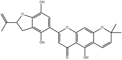 8-(2,3-Dihydro-4,7-dihydroxy-2-isopropenylbenzofuran-5-yl)-5-hydroxy-2,2-dimethyl-2H,6H-benzo[1,2-b:5,4-b']dipyran-6-one Struktur