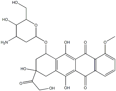 (8S,10S)-10-((3-Amino-2,3-dideoxy-alpha-L-arabinohexopyranosyl)oxy)-7, 8,9,10-tetrahydro-6,8,11-trihydroxy-8-(hydroxyacetyl)-1-methoxy-5,12-n aphthacenedione Struktur