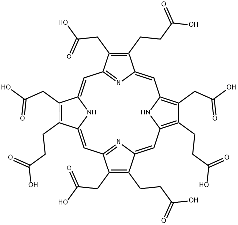 3,8,13,17-tetrakis(carboxymethyl)-21H,23H-Porphine-2,7,12,18-tetrapropanoic acid Struktur