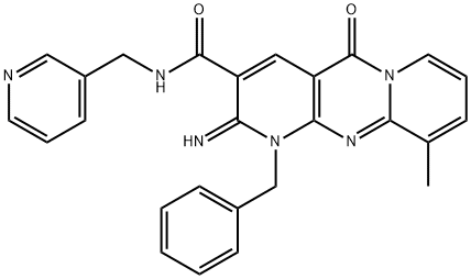 1-benzyl-2-imino-10-methyl-5-oxo-N-(3-pyridinylmethyl)-1,5-dihydro-2H-dipyrido[1,2-a:2,3-d]pyrimidine-3-carboxamide Struktur