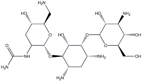 4-O-[6-Amino-2-[(aminocarbonyl)amino]-2,3,6-trideoxy-α-D-ribo-hexopyranosyl]-6-O-(3-amino-3-deoxy-α-D-glucopyranosyl)-2-deoxy-D-streptamine Struktur