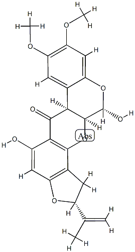 (2R,6aα)-1,2,12,12aα-Tetrahydro-5,12α-dihydroxy-8,9-dimethoxy-2α-(1-methylvinyl)[1]benzopyrano[3,4-b]furo[2,3-h][1]benzopyran-6(6aH)-one Struktur