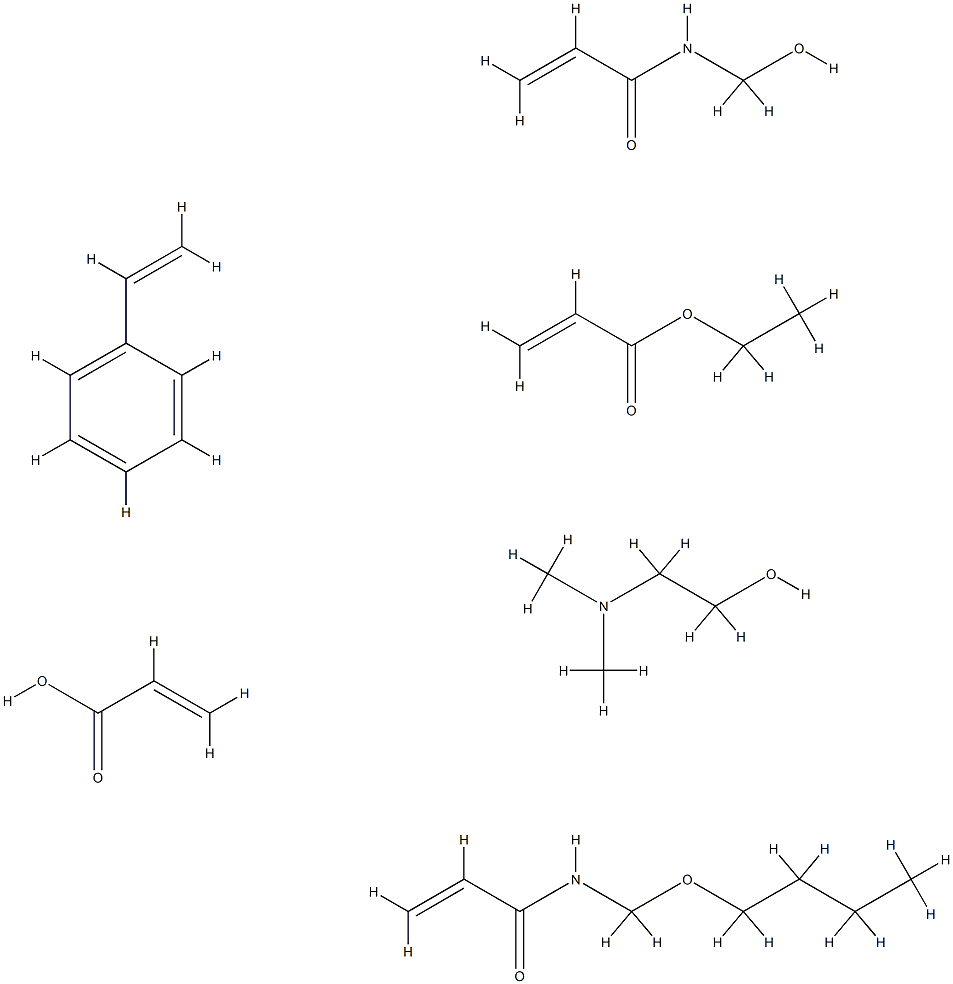 2-Propenoic acid, polymer with N-(butoxymethyl)-2-propenamide, ethenylbenzene, ethyl 2-propenoate and N-(hydroxymethyl)-2-propenamide, compd. with 2-(dimethylamino)ethanol Struktur