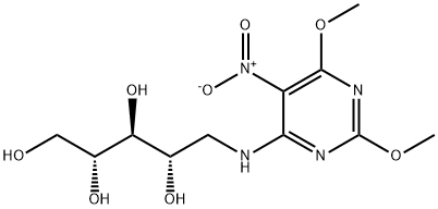 1-Deoxy-1-[(2,6-dimethoxy-5-nitro-4-pyrimidinyl)amino]-D-ribitol Struktur