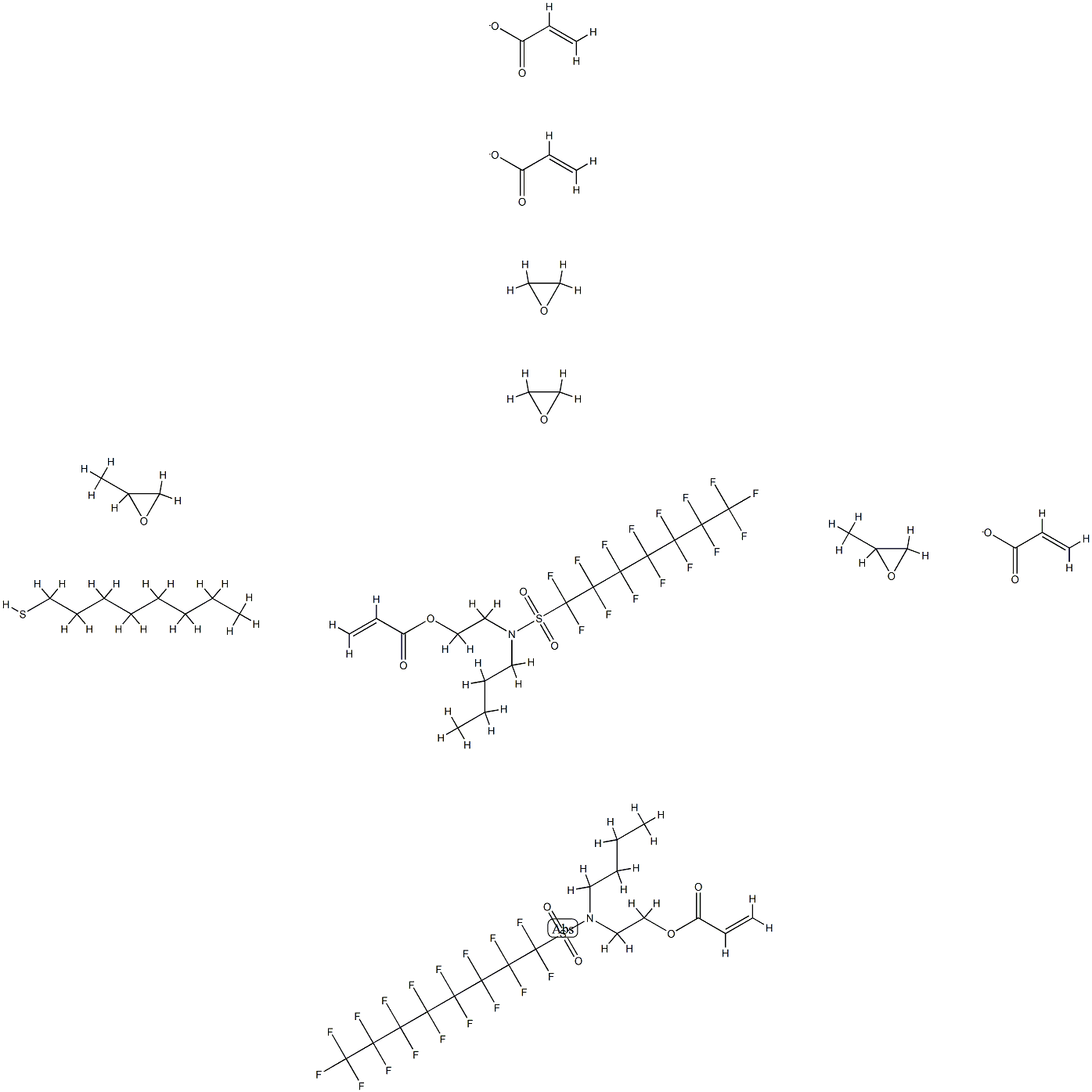 2-propenoic acid, 2-[butyl[(heptadecafluorooctyl)sulfonyl]amino]ethyl ester, telomer with 2-[butyl[(pentadecafluoroheptyl)sulfonyl]amino]ethyl 2-propenoate, m Struktur